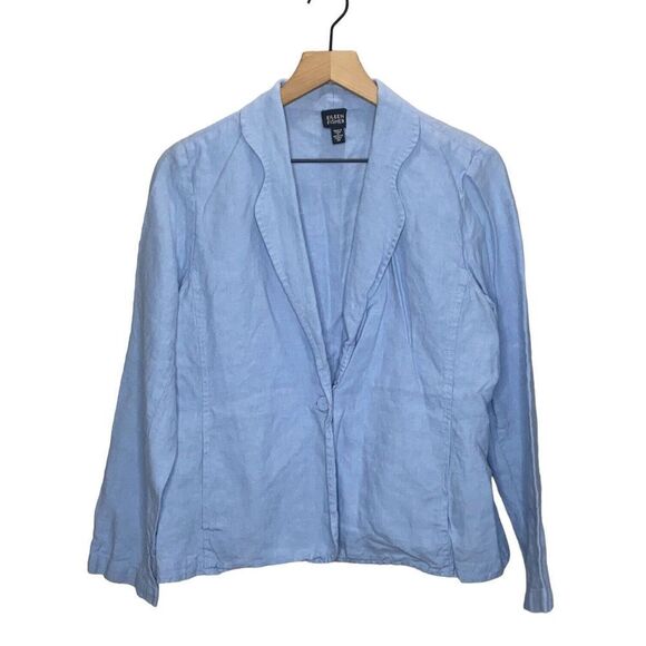 Eileen Fisher Blazer 100% Linen Blue Size Medium - Picture 1 of 7